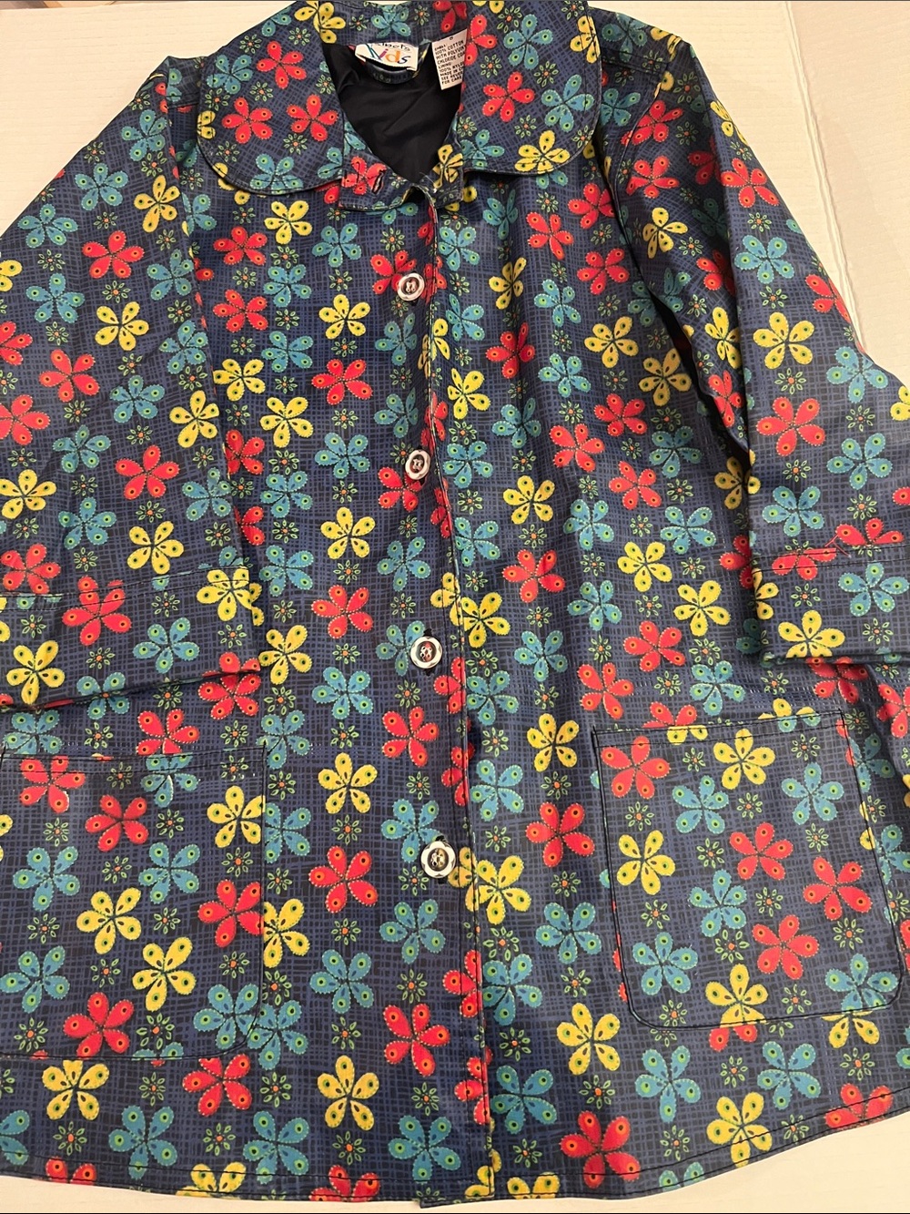 Talbots Kids Navy Floral Raincoat with Bright Multicolor Blooms
